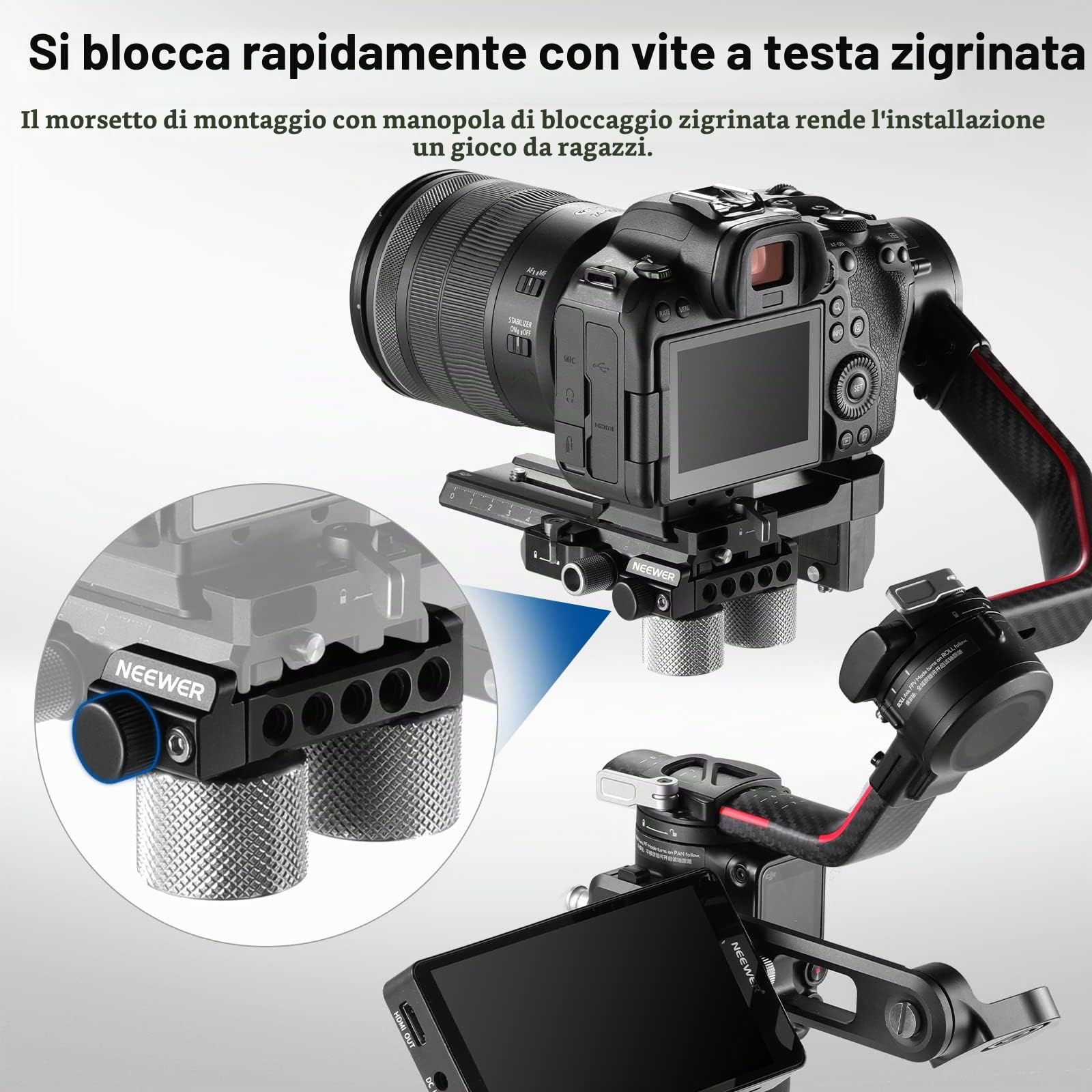 NEEWER Kit Contrappesi Gimbal e Morsetto, Compatibile con DJI Ronin RS4 Pro RS4 RS3 Pro RS3 RS2 RSC2 ZHIYUN Crane 2S 3S Weebill S Moza Air 2 AirCross 2 per il Bilanciamento di Obiettivi Lunghi, GA001