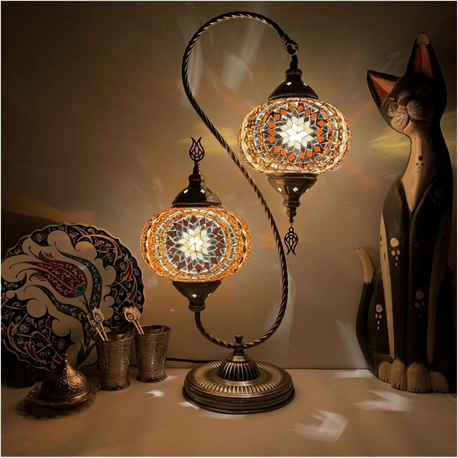 AERVEAL Turkish Style Mosaic Table Lamp, Retro Night Light