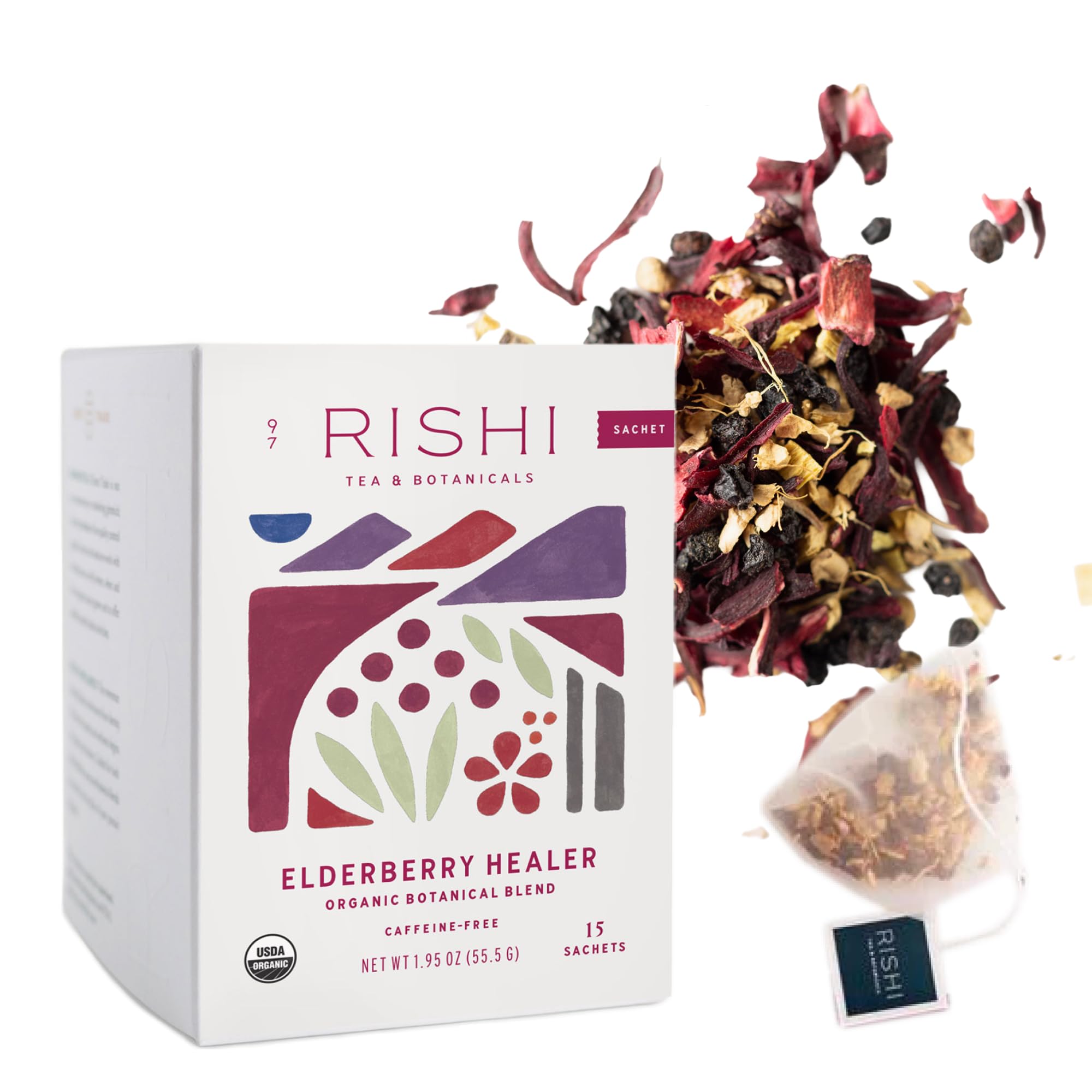 Rishi Tea Elderberry Healer Organic Herbal Tea Bags, Caffeine Free, 15ct Elderberry Healer 15 Count (Pack of 1)