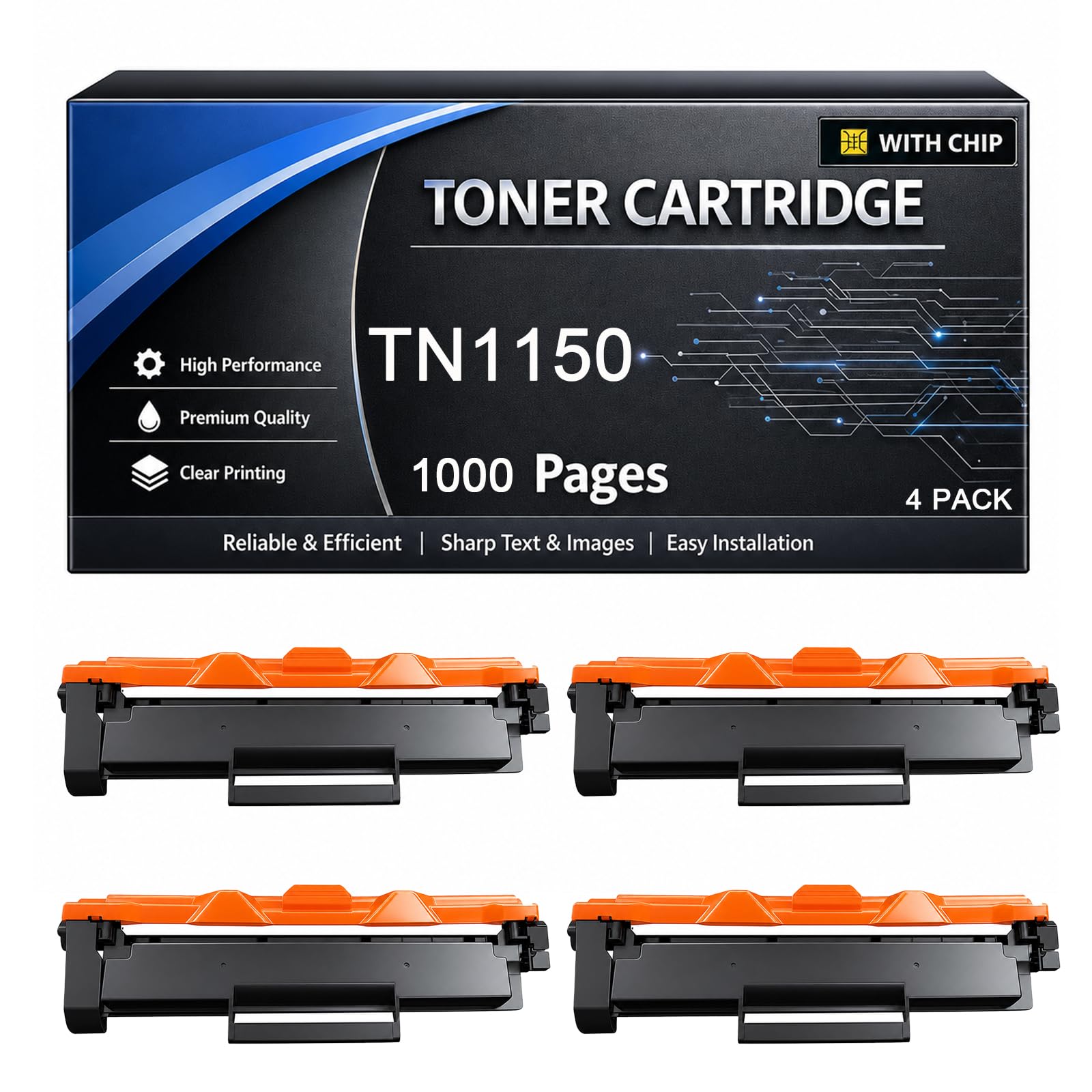 Cartuccia Toner TN1150 Compatibile per Brother TN 1150 TN1150 | per Stampanti DCP-L1640W DCP-L1642W DCP-L1660W DCP-L1640WXL DCP-L1642WXL HL-L1240W HL-L1242W HL-L1242WXL,Black-4pack
