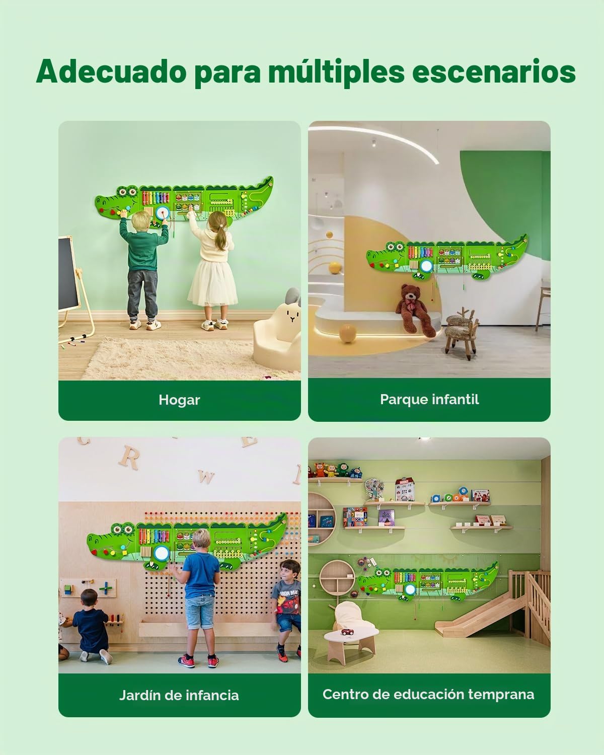 VEVOR Tablero Montessori de Pared de Cocodrilo para Niños 3 a 12 Años, Panel Sensorial con 9 Juegos Interactivos de MDF para Actividad Guardería Aula Habitación Infantil Motricidad Fina y Juego Diario