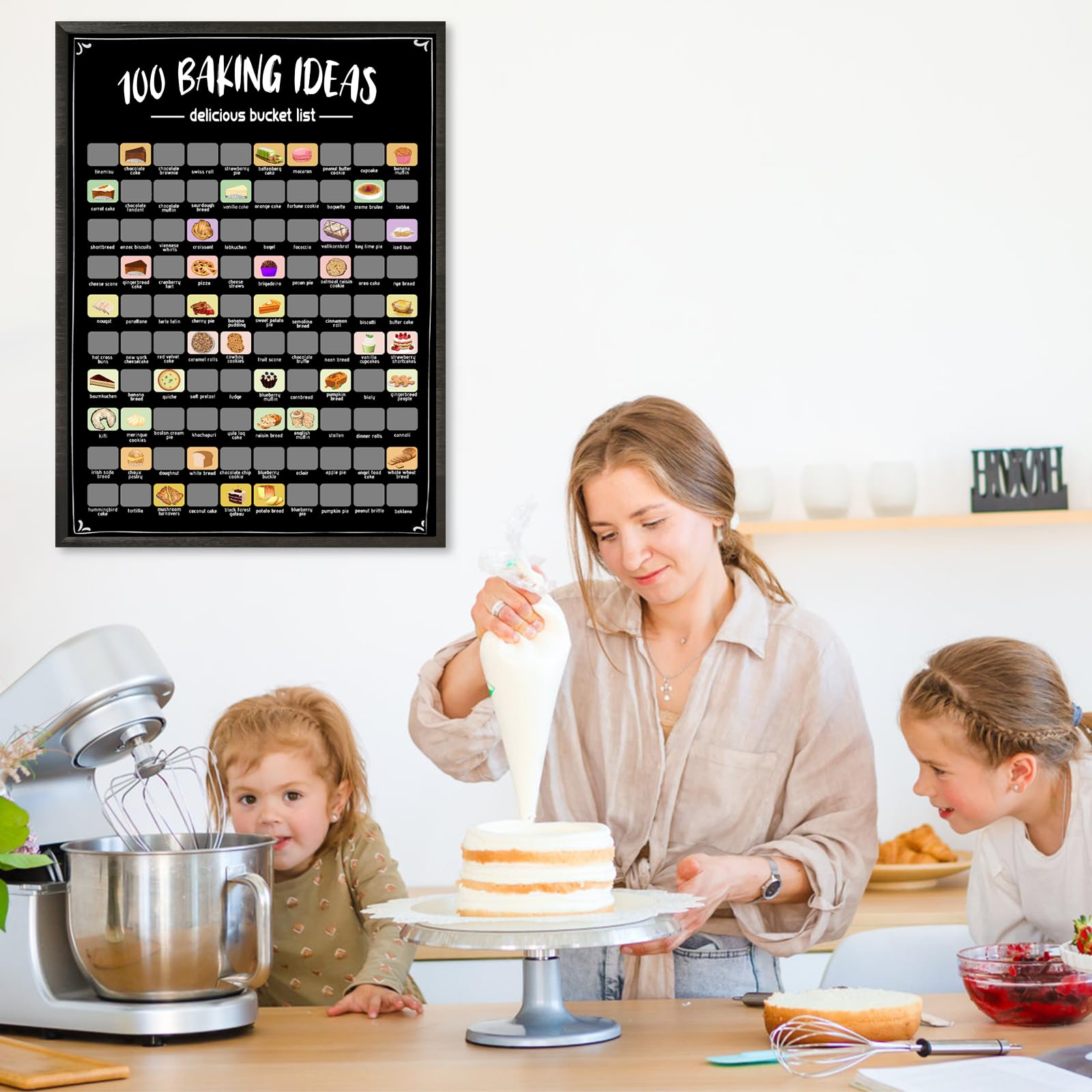 EIHFHIE 100 Bakes Scratch Off Poster, Baking Bucket List Scratch Off Poster, Personalised Baking Gifts for Women Who Love to Bake, Fun Christmas Gifts for Bakers, Foodie Gift, Meal Planners