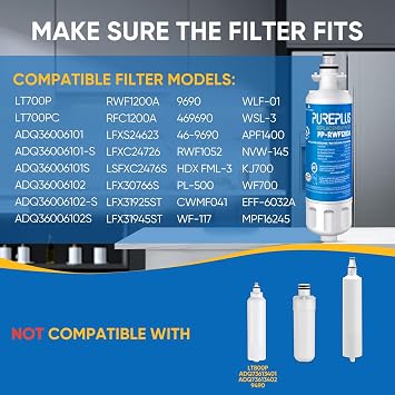 PUREPLUS ADQ36006101 Replacement for LG LT700P, RWF1200A Water Filter 2Pack