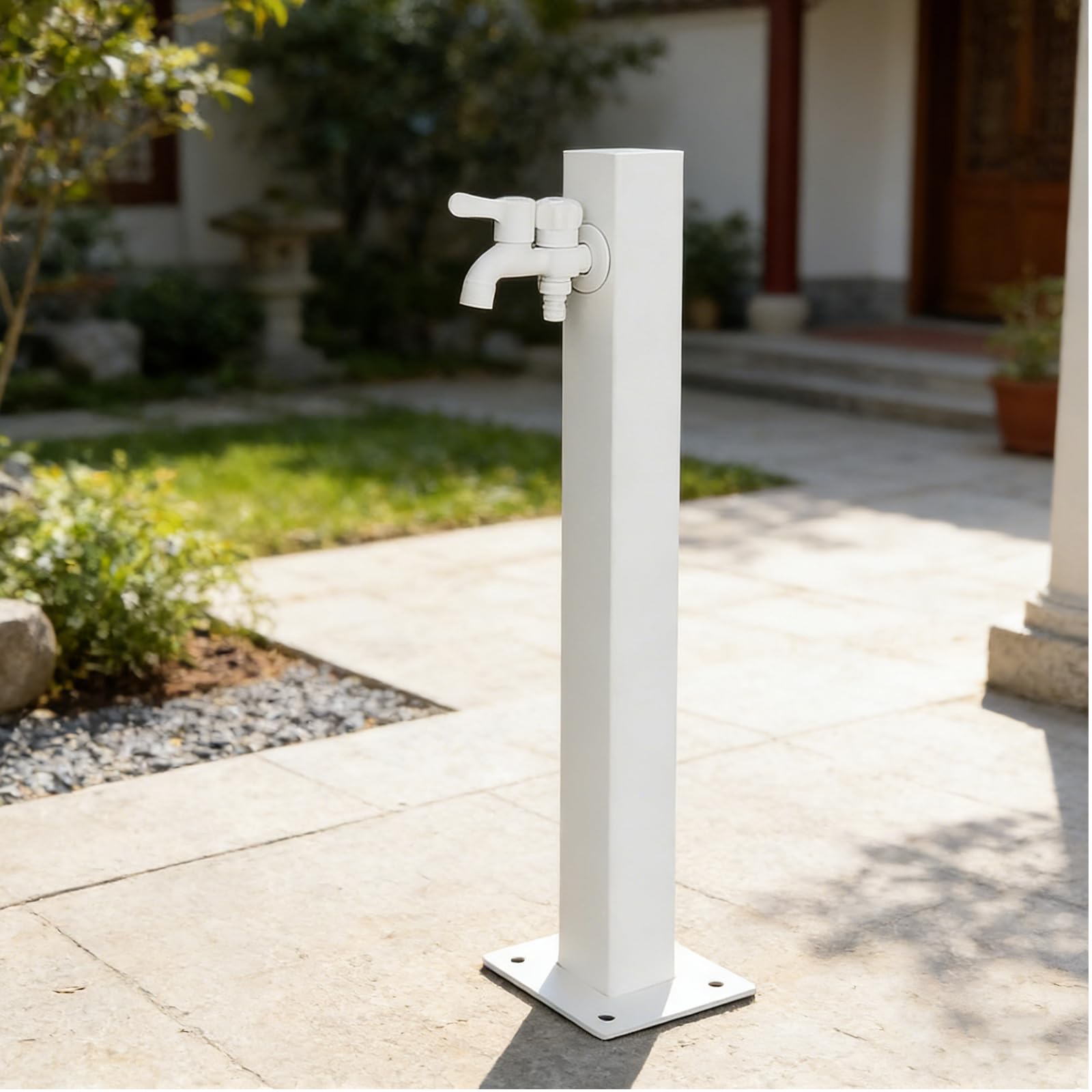 Freestanding Garden Water Column with Faucet, Freeze Proof Outdoor Water Spigot Irrigation Post, Floor Mount Water Tap Yard Hydrant Frost Proof Water Feature Fountain, for Irrigation and Dual outlets