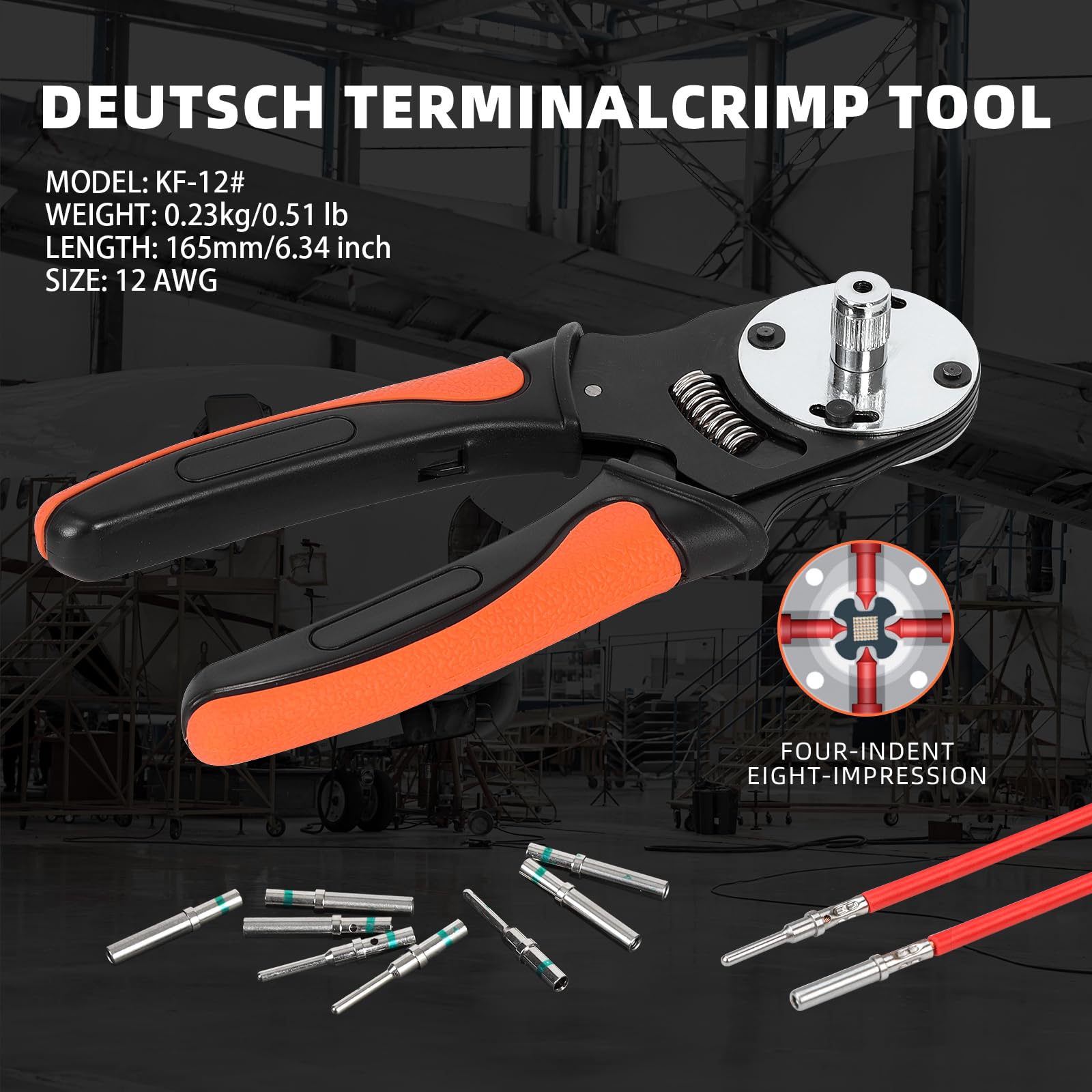KF CPTEC Deutsch Crimper, Utensile di rientro a 4 vie, crimpatrice a cilindro chiuso a 8 impressioni per connettori Deutsch serie DT e contatti Deutsch, calibro 12