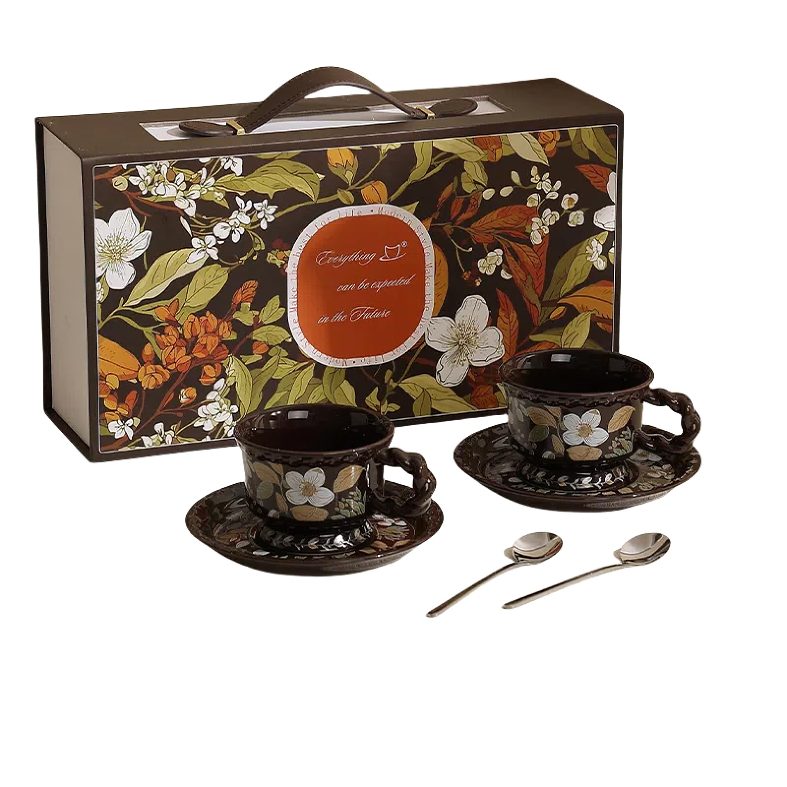 Service à café Vintage français de Grande Valeur | Tasses et soucoupes en céramique décorées pour Latte Art | Coffret Cadeau pour la fête des Filles