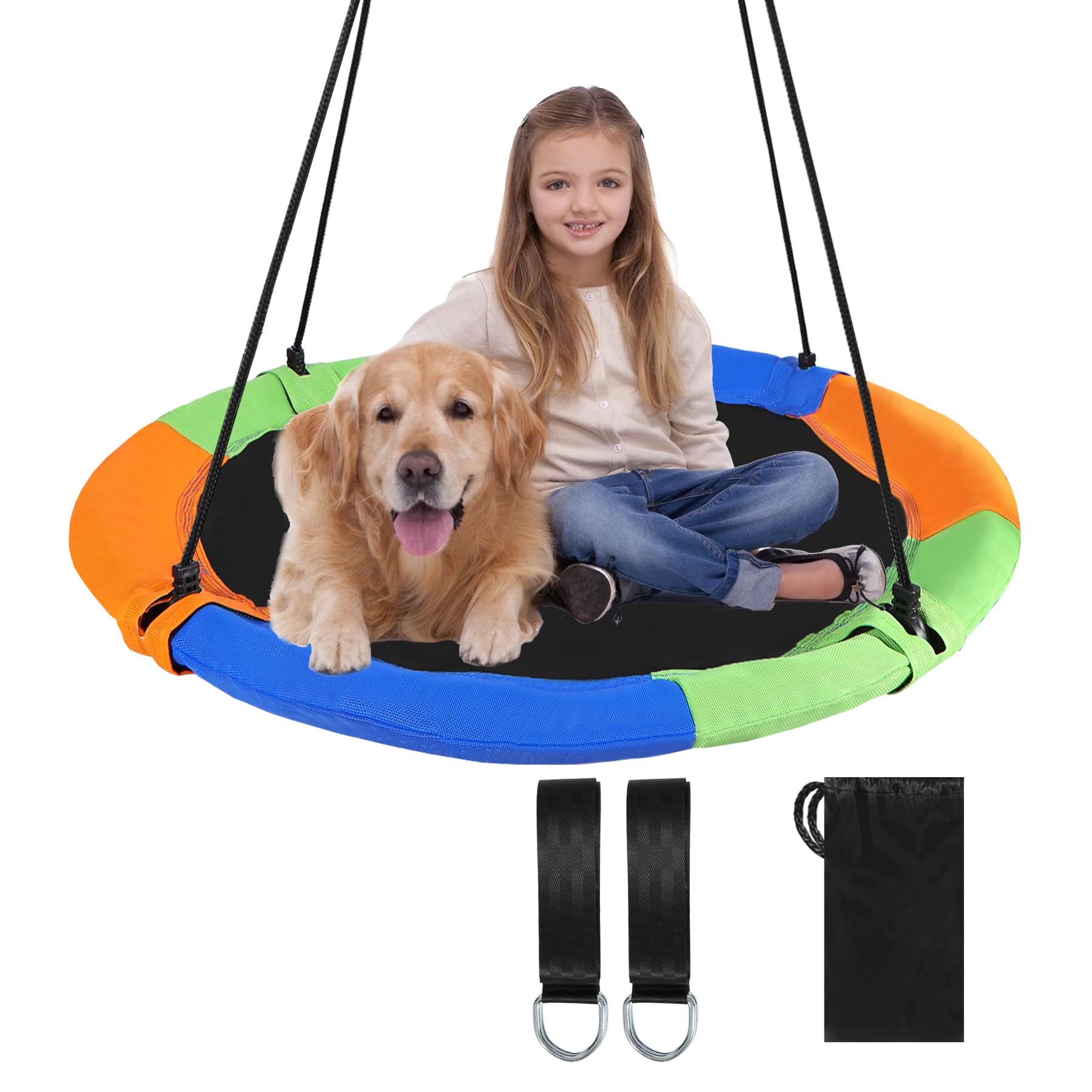 REDCAMP 43" Flying Saucer Tree Swing for Kids, Waterproof Large Round Swings Seat with Adjustable Hanging Straps for Outdoor Indoor Backyard Playground, Six Colors