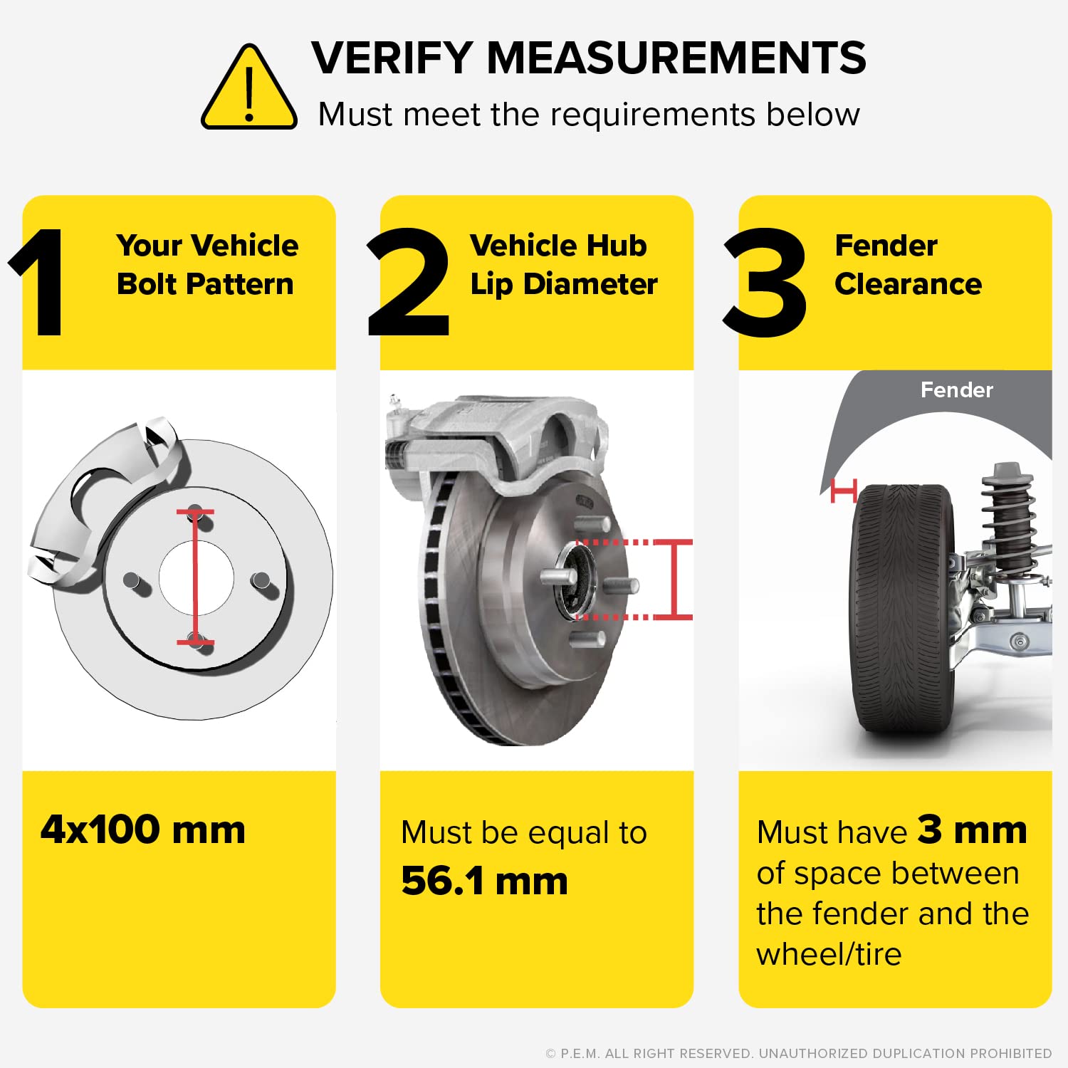 StanceMagic - Pack of 2-3mm Hubcentric 4x100 Wheel Spacers (56.1mm bore) - Compatible with Honda Accord Civic Fit CRX Prelude, Acura Integra GS GSR LS DA DC2 DC4, Mini Cooper