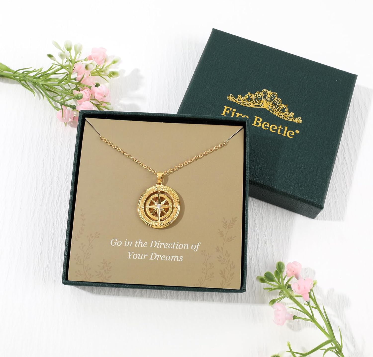 Gold North Star Compass Necklace for Women, 14K Plated Gold & Silver Compass Pendant Necklace with Inspirational Words and Cubic Zirconia Star Anniversary Birthday Graduation Gifts for Women Men - Image 4