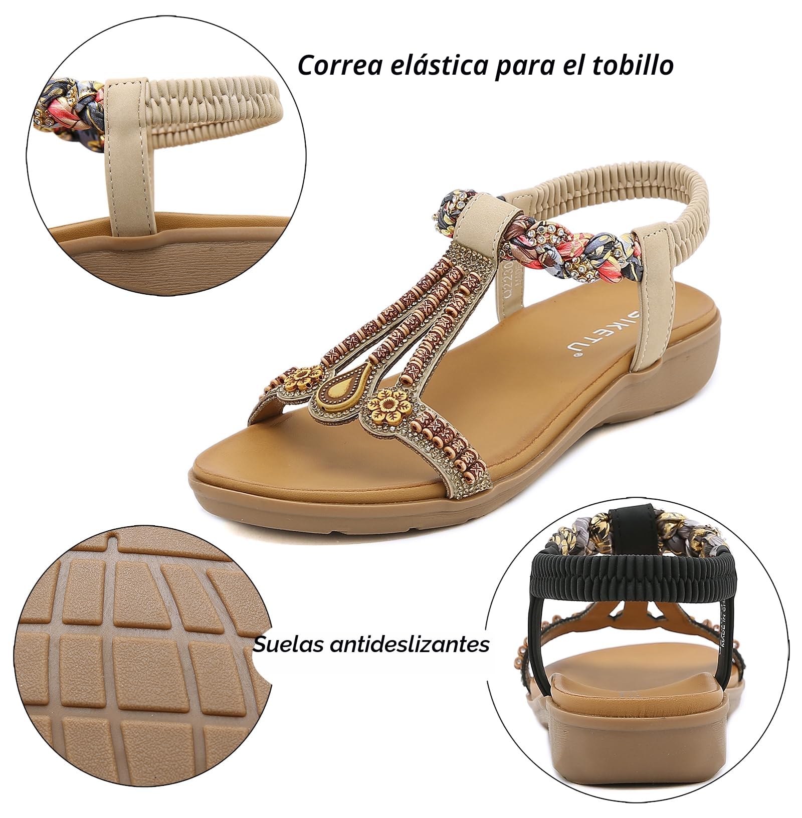 Meik Mangni Mujer Sandalias Planas Verano Bohemio Sandalias de Playa Punta Abierta Clip Toe Pisos Cómodo Casual Zapatos 36-42 EU