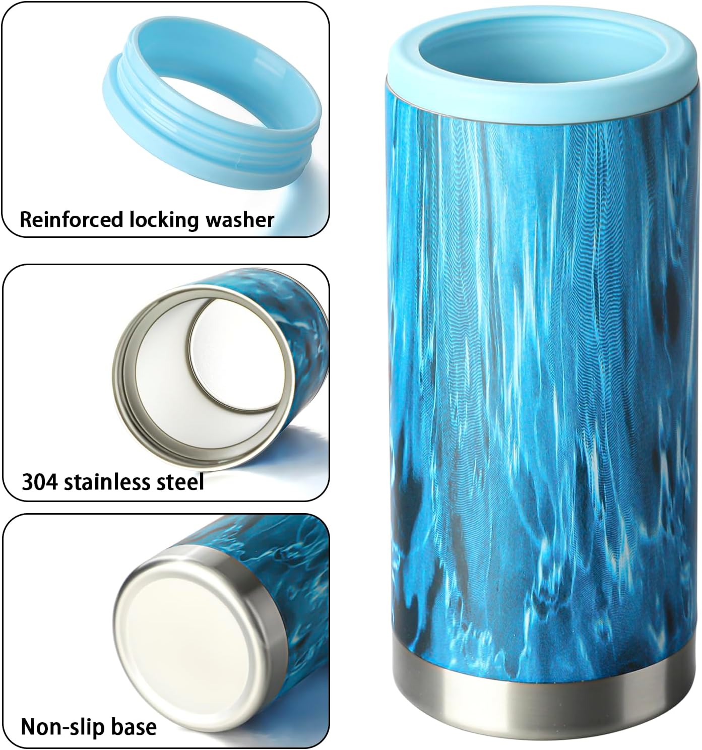 Skinny Can Cooler Double Wall Stainless Steel Insulated Can Holder, 12oz Beverage Sleeve, Drink Holder,for Slim Beer, Hard Seltzer and Energy Drinks(Blue) - Image 4