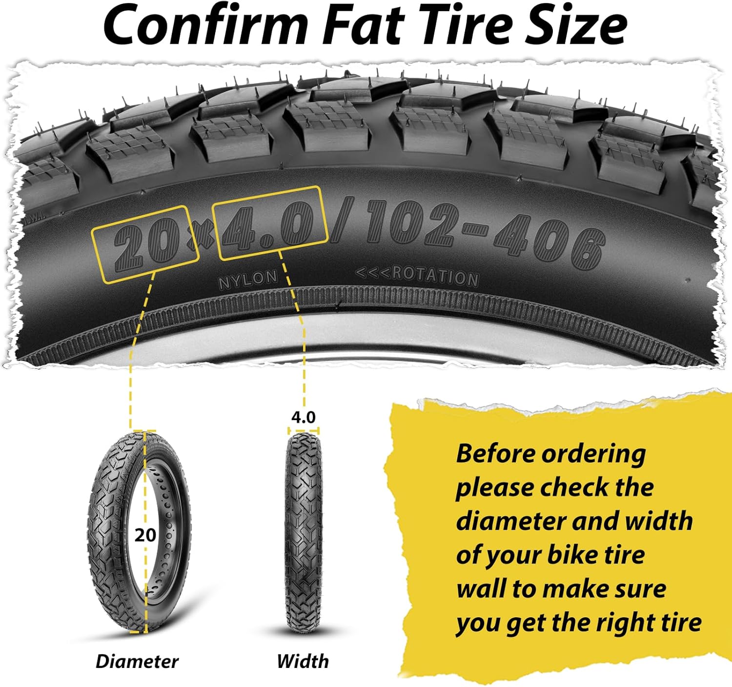 MOHEGIA 20x4.0 Fat Tire - Heavy Duty 20inch E-Bike Fat Tire, Non-Fold Steel Bead All-Terrain Fat Bicycle Tire for MTB, Tricycle & Electric Bike - Street, Trail & Snow Riding