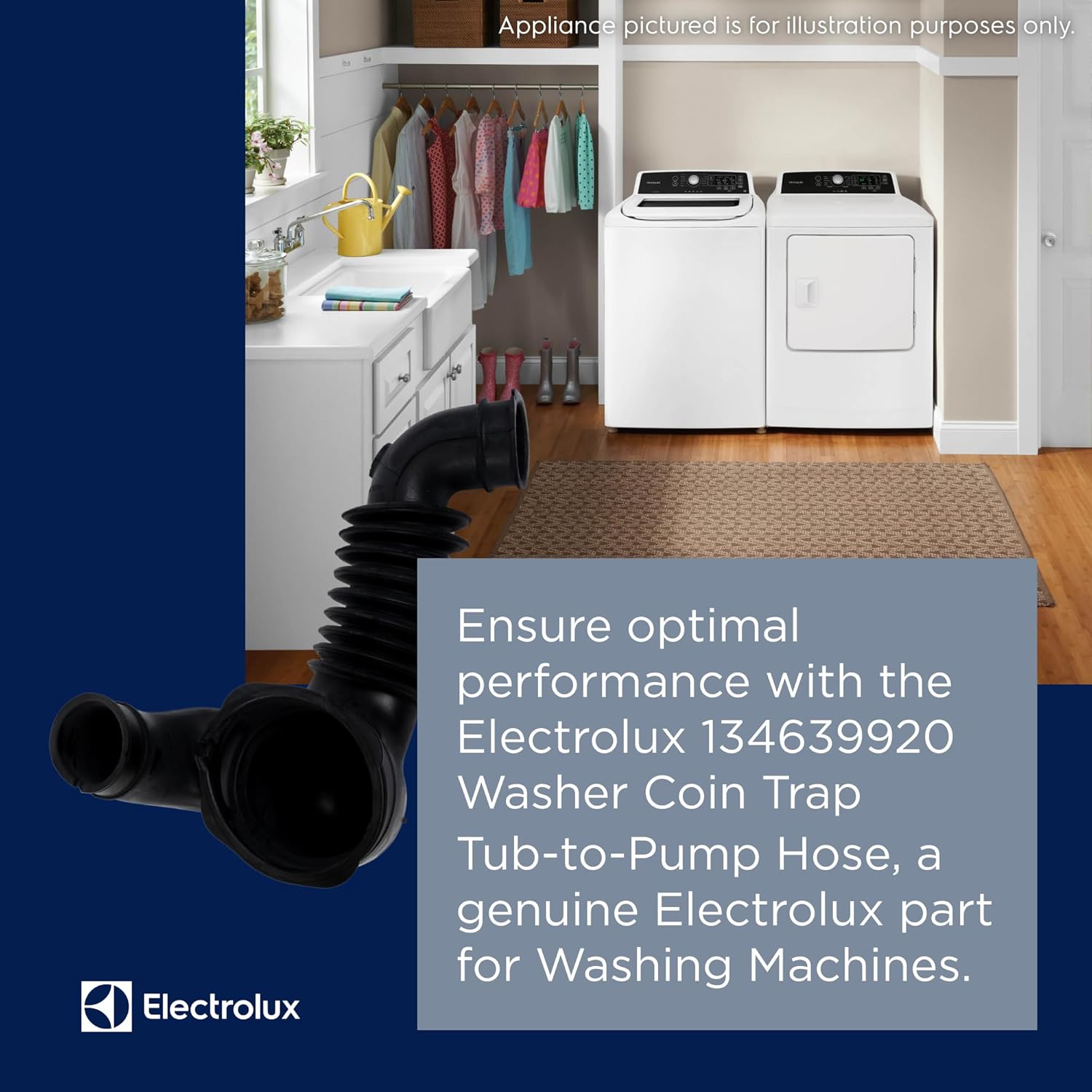 Electrolux 134639920 Washer Coin Trap Tub-to-Pump Hose for Washing Machines, Black