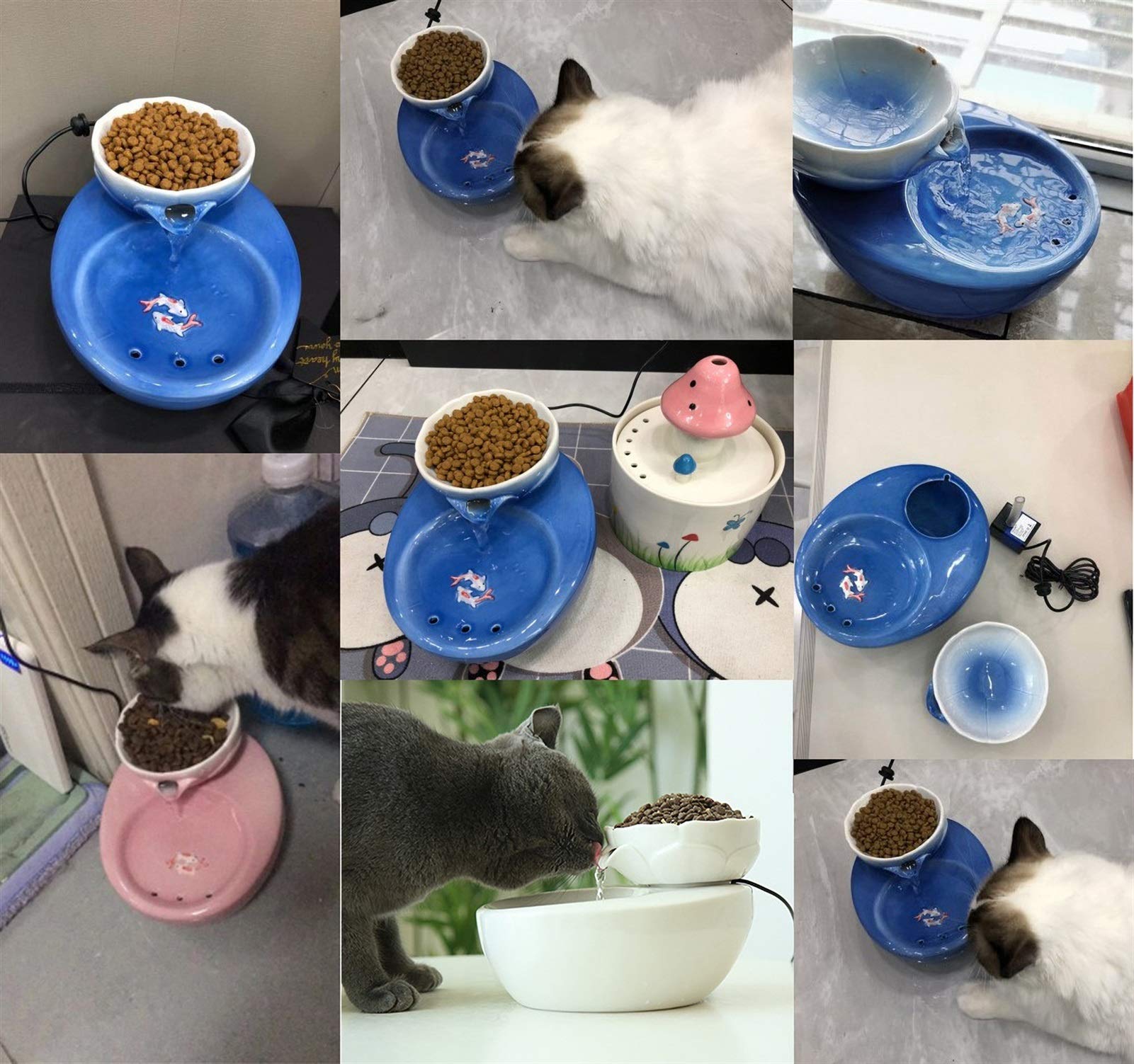 Fuente de Agua Automática para Gatos 2 en 1 para Beber y Comer, Bebederos para Gatos de Agua para Gatos de Cerámica con Filtros y Voltaje De Seguridad USB 5V, 1.5L (Color : Pink)