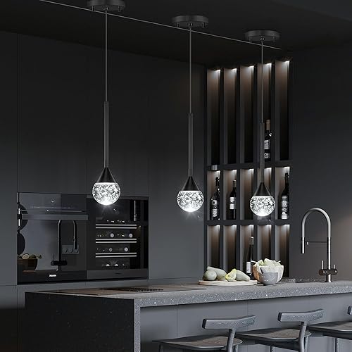 Miniatura 6 de Lámpara colgante de cristal de 3 luces para isla de cocina, lámpara de techo LED regulable, moderna iluminación colgante de cocina sobre la isla,