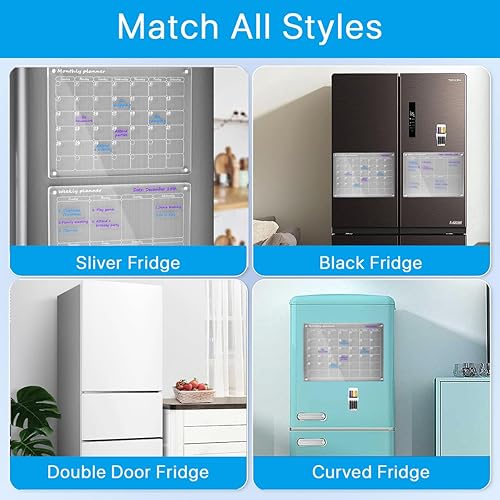 Miniatura 6 de Pizarra magnética acrílica de borrado en seco para refrigerador, 15.4 x 11.4 pulgadas, 2 juegos de 2 tableros de planificación semanal y mensual