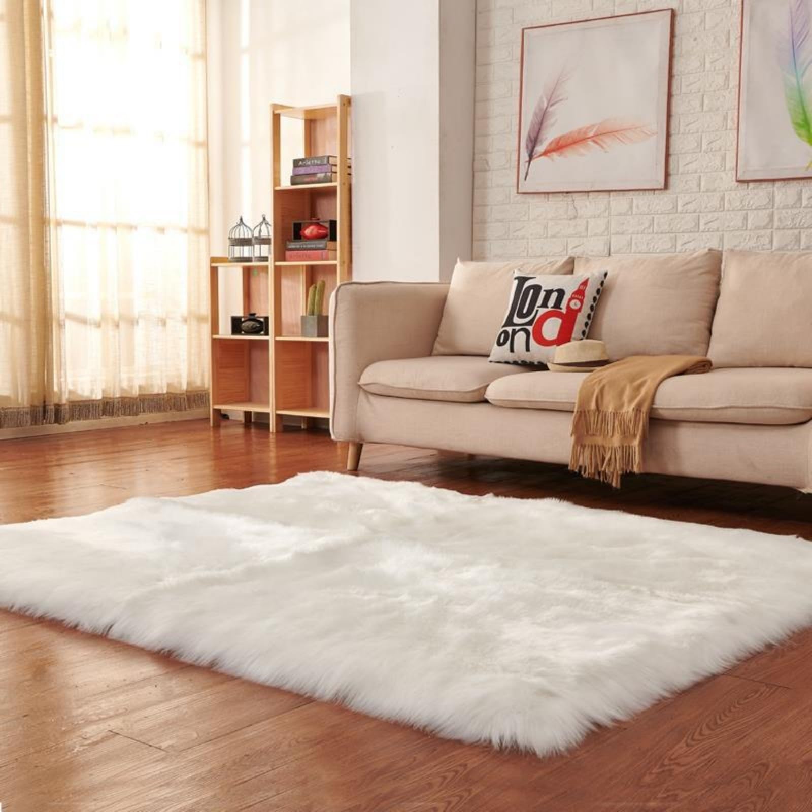 champracer Teppich plüschteppiche Waschbar Fellteppich Weiß Langflor Wohnzimmerteppich Flauschig Kunstfell Hochflor-Teppich Dekofell für Schlafzimmer,Kinderzimmer (Weiß,60 * 180 cm)