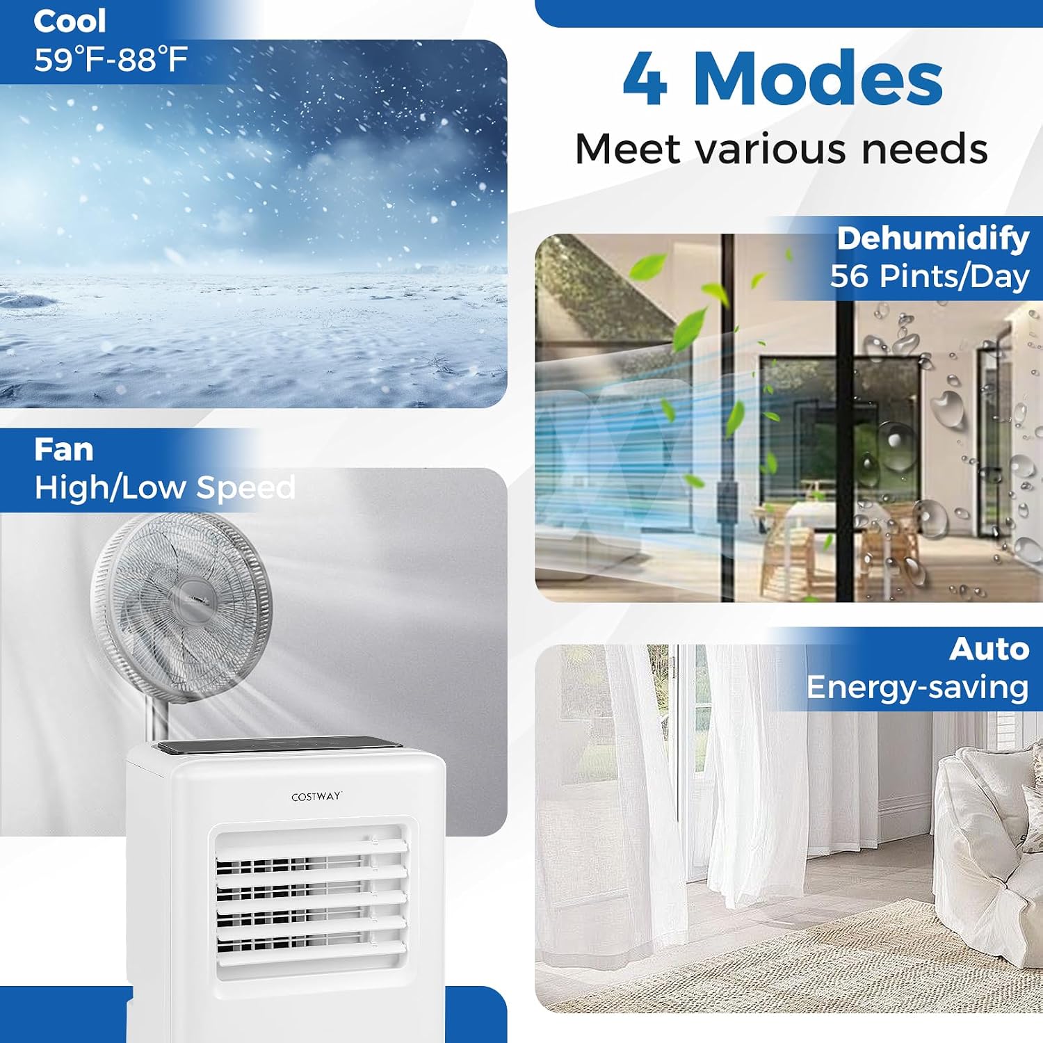 KOTEK Portable Air Conditioners, 10000 BTU Cools up to 350 Sq.Ft, 4-in-1 AC Unit for Bedroom w/Auto Mode, Dehumidifier, Child Lock & Window Kit, Room Air Conditioner Portable for Home Office(10000BTU)