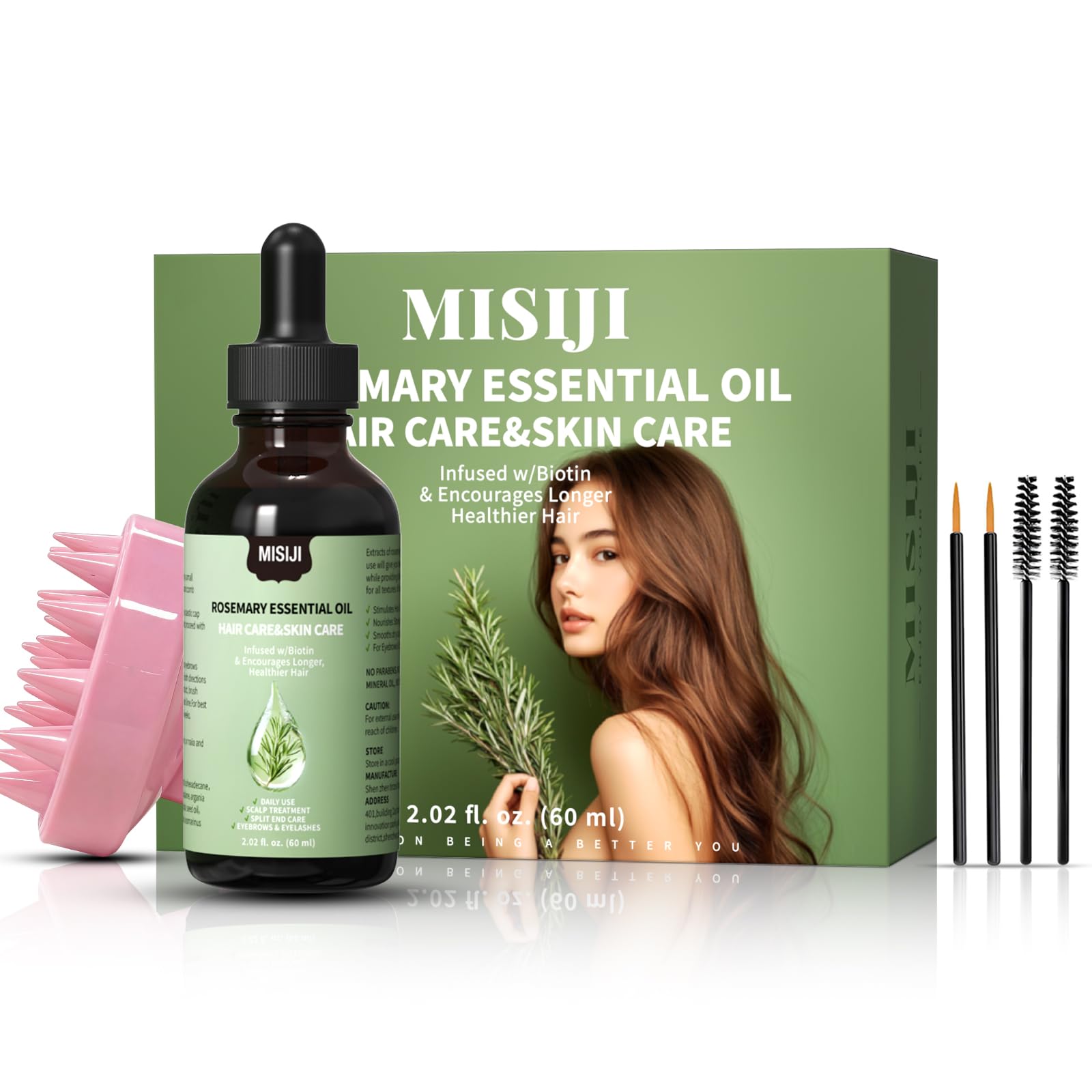 Rosemary Oil for Hair Growth with Massager,Eyelash and Eyebrow Care-Scalp & Hair Treatment for Thickness & Strength, All Hair Types