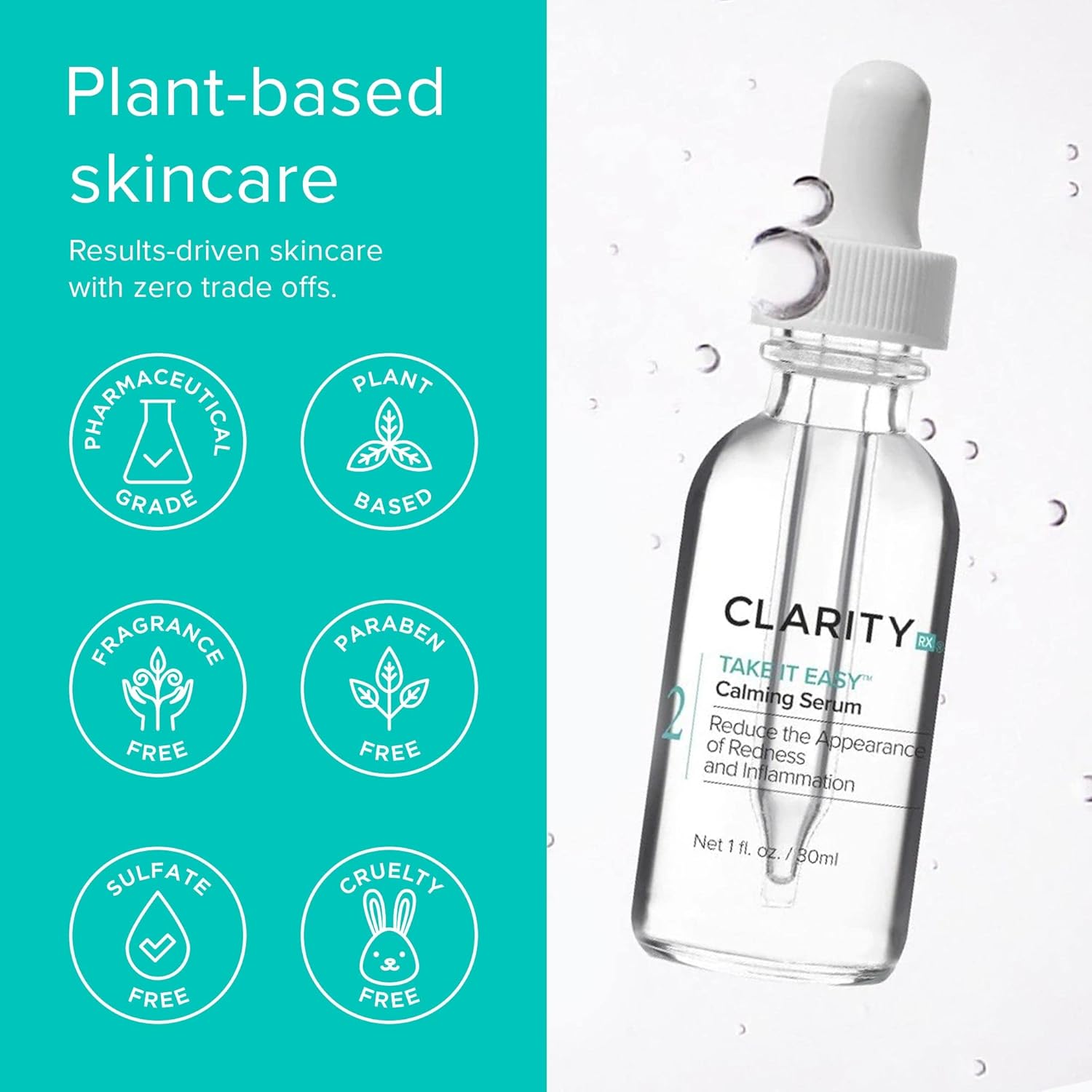 ClarityRx Take It Easy Calming Face Serum, Natural Plant-Based Anti-Redness Treatment for Sensitive Skin & Rosacea