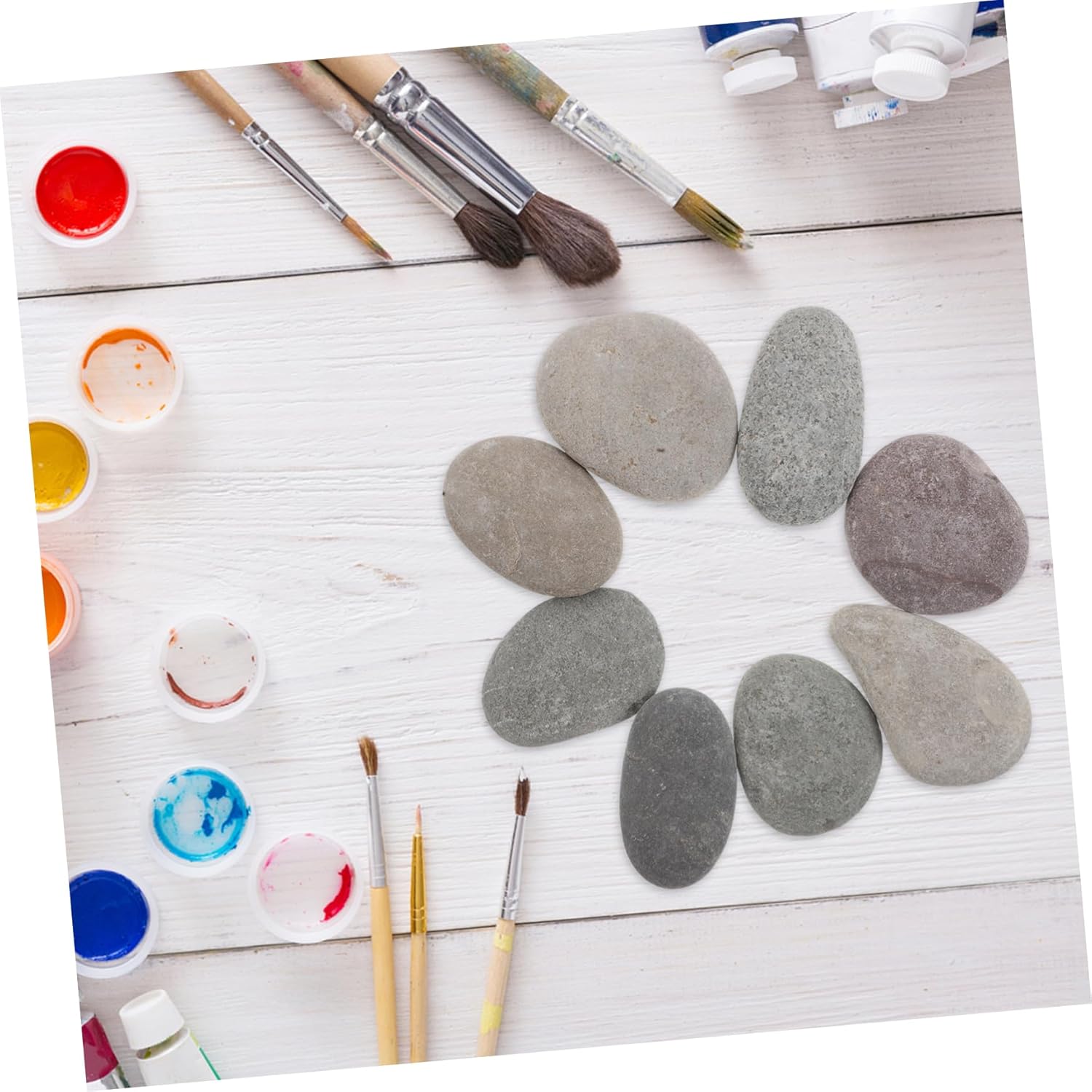 8pcs Hand Painted Pebbles for Boys and Girls Painting Rocks DIY Art Stones Flat River Rocks for Crafts Decor