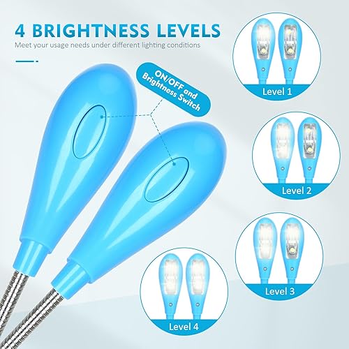 Miniatura 2 de TEECOO Luz de soporte de música, luces LED de libro con clip, funciona con pilas USB y AAA, lámpara de lectura en la cama, 4 niveles de brillo, Azul