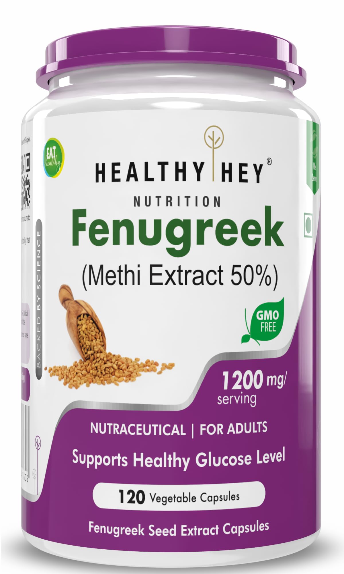 HealthyHey Nutrition Fenugreek Seed Extract Supplement Veg-Capsule, 120 Count (Pack of 1)