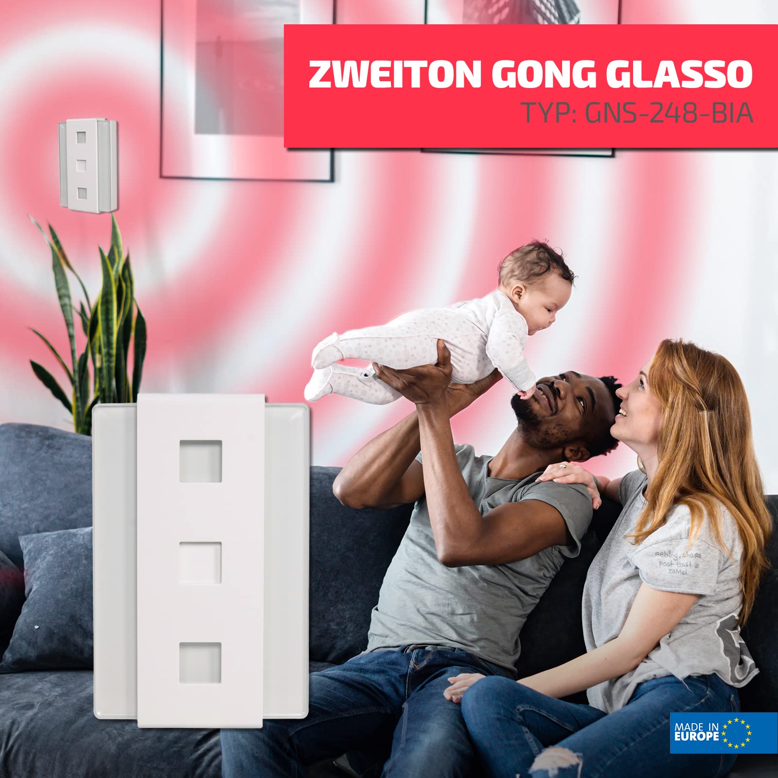 Sundi - Elektromechanischer Kabelgebundener Gong 230V, zu Bedienen Kunststoff, Zwei-Ton Bim-Bam, Lautstärke von 85 dB, Weiß GNS-248-BIA