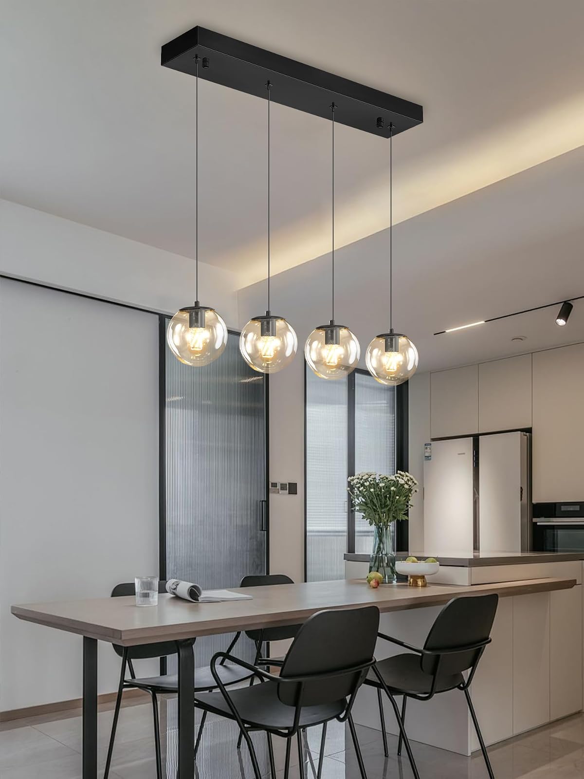 ykolupty Black 4-Light Glass Globe Chandelier - Modern Dining Room Lighting