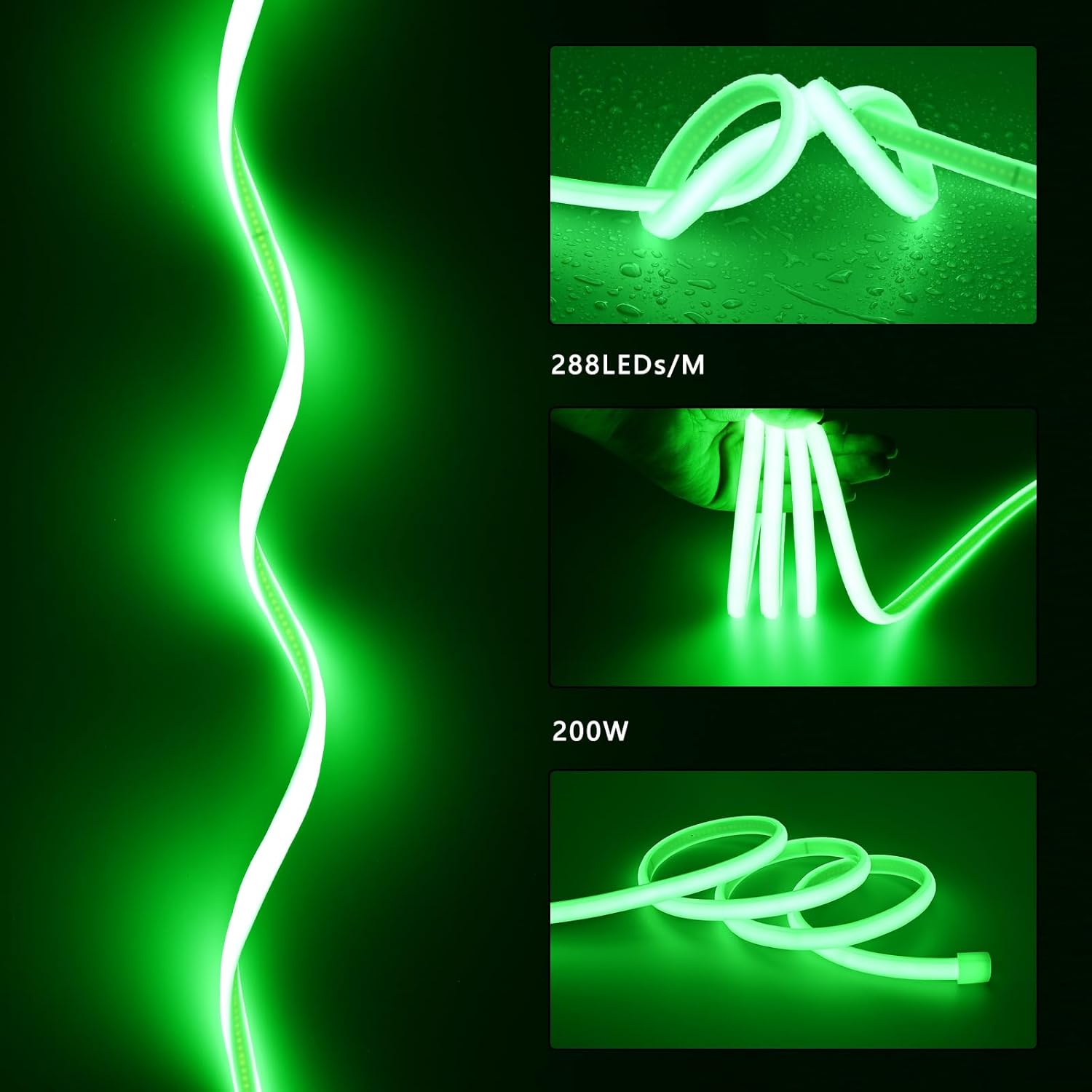 AC 110V COB LED Strip Lights Outdoor Waterproof 65.6ft, Green Super Bright 200W LED Rope Light, IP65 Flexible Cuttable, for Bedroom Garden Commercial House Gaming Room Decor