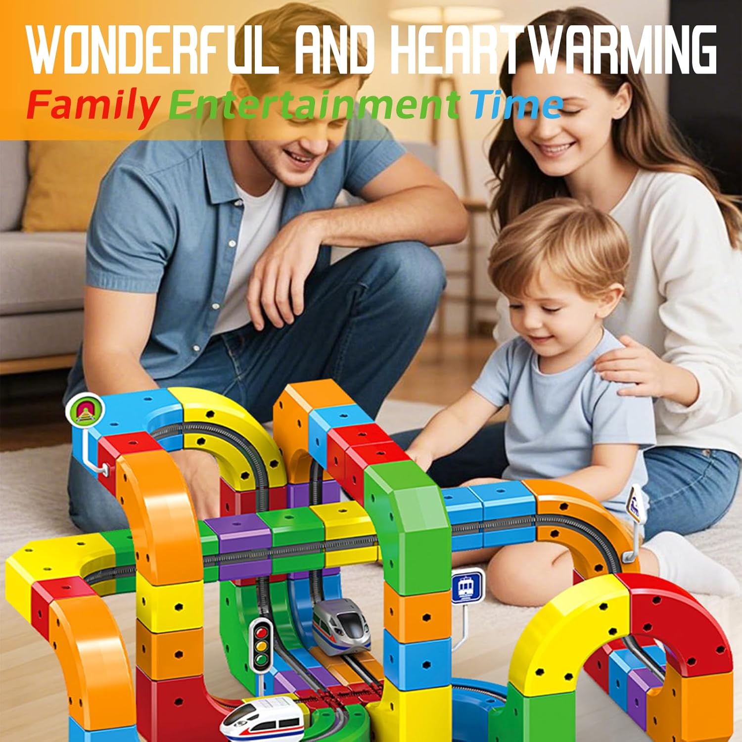 Magnetic Suction Rail Electric Train Set 3D Magic Flexible Race Track, 123 Pcs Race Car Track Block with Anti-Gravity, Educational Toy Boys Girls Birthday (123 PCS)