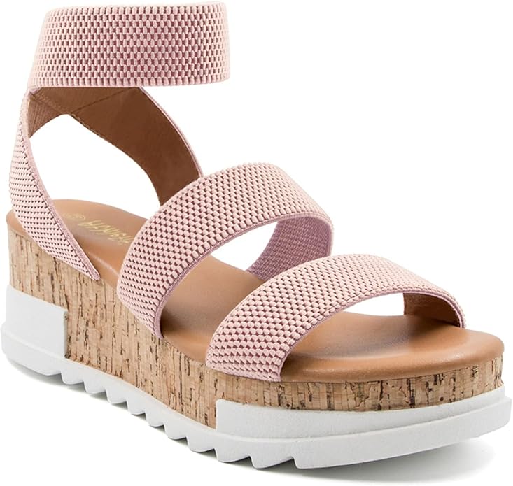 Athlefit Women's Wedge Sandals Platform Sandals Cork Elastic Strap Sandals