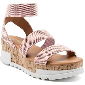 Athlefit Womens Wedge Sandals Platform Sandals Cork Elastic Strap Platform Sandals