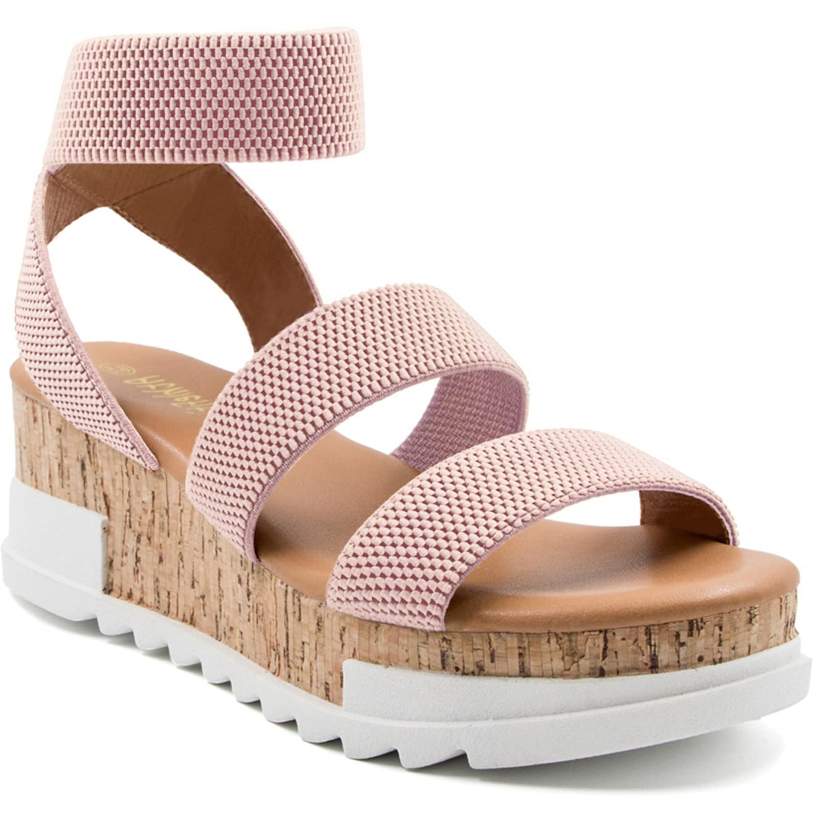 Athlefit Women's Wedge Sandals Platform Sandals Cork Elastic Strap Platform Sandals