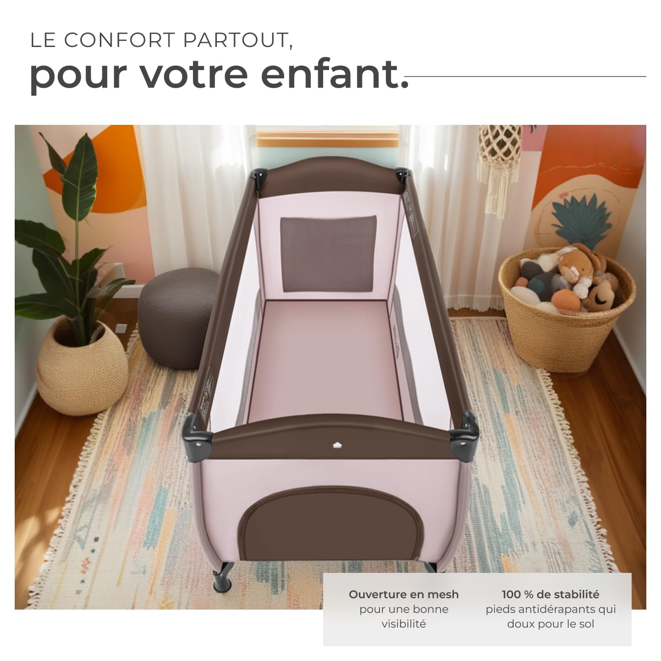 tectake® Lit Parapluie Pliable Lit Bébé Voyage léger sur roulettes avec Sac de Transport, Mobilier Enfant idéal pour Maison ou Voyage Equipement Bebe Parc Bebe