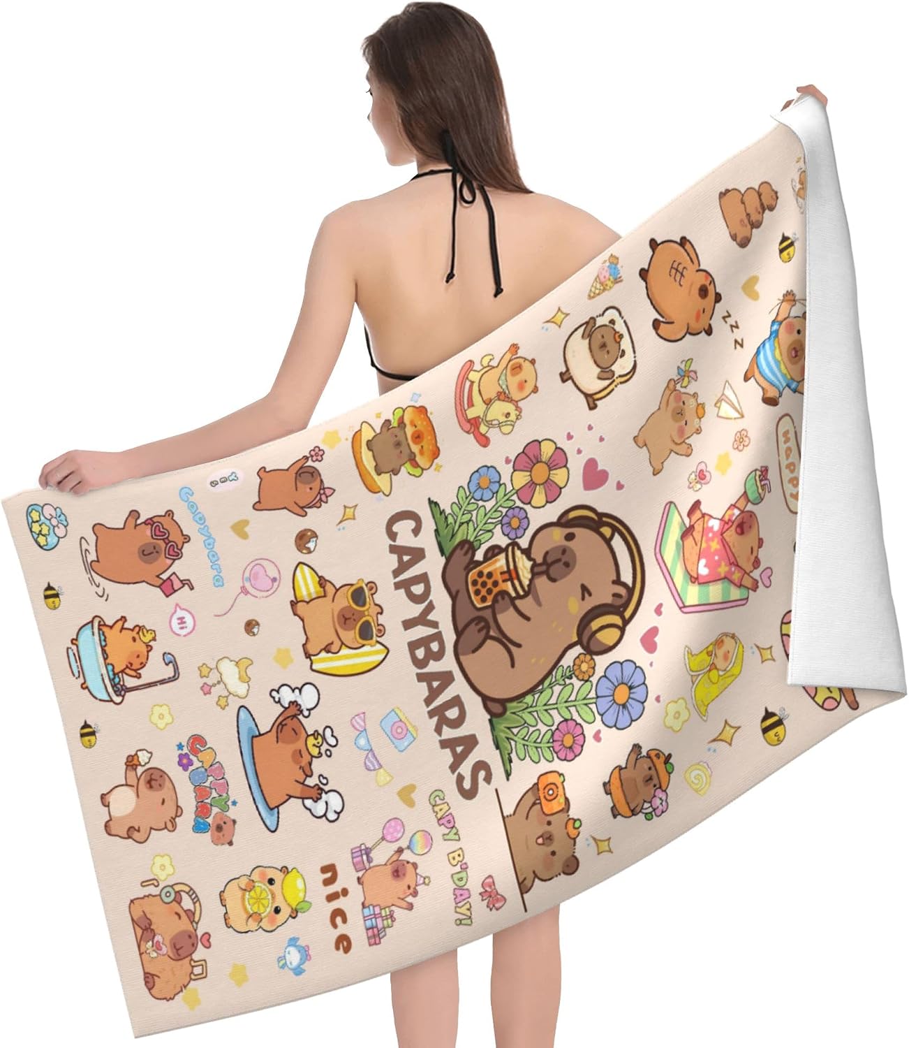 Capybara Beach Towel, Microfiber Oversized Beach Towel, Lightweight Quick Dry Sandproof Towels 60”x30” for Swim Pool Yoga Gym Camping Beach Essentials Accessories (Capybara 1)