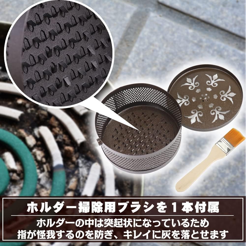 蚊取り用線香ホルダー 取っ手 アウトドア ブラシ付き ブロンズ 吊り下げ 室内 置き型 虫除け 86 Off ブラシ付き