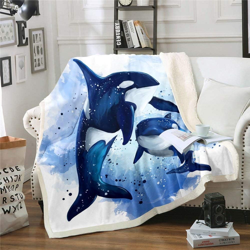 Kids Nautical Sherpa Blanket Killer Whale Fleece Blanket Ocean Whale Tie Dye Blanket