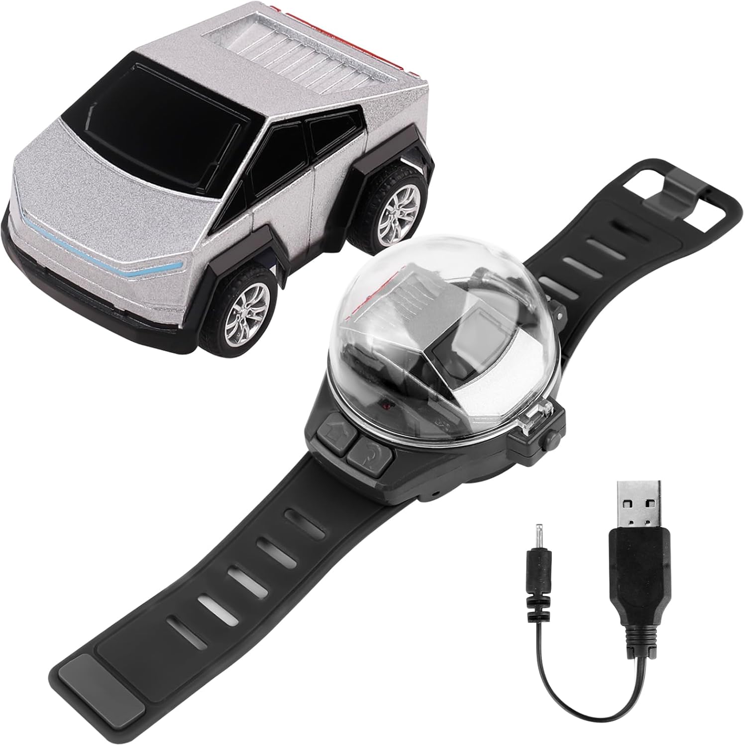LsuBhef Mini New Watch Remote Control Car Halloween Toy, 2.4GHZ RC Racing Car Battle Watch Toys for Kids Boys Girls,LED Lights, USB Charging,Birthday Party, Silvery