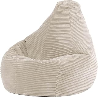 Icon Dalton Sitzsack Kinder, Beige, Flauschiger Cord Stoff, Sitzsack Cord mit Füllung, Bequemer Kinder Gaming Sessel, Kuschelsessel, Lese Sessel, Schlafzimmer, Kinderzimmer, Spielzimmer