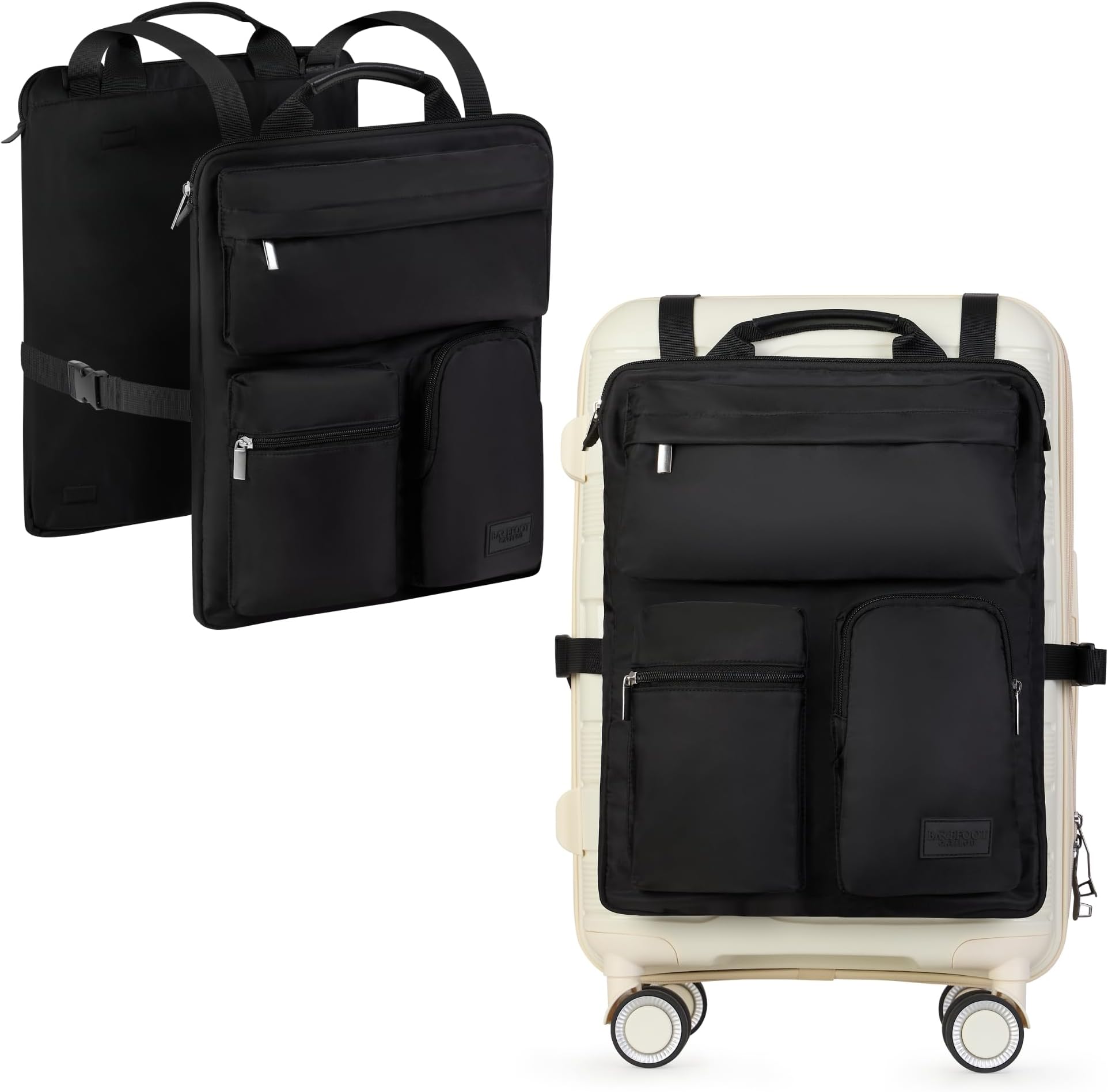 Over Luggage Organizer for Carry On Bag or Suitcase with Storage Pockets, 16” Laptop Sleeve with Handle, Travel Accessories Bag Slide On Luggage Harness with Adjustable Straps (Black)