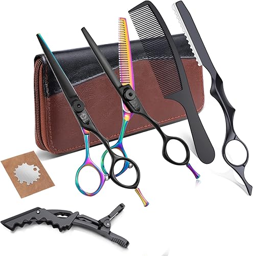 DRAGON RIOT Tijeras de corte de cabello, juego de tijeras de peluquería profesional arco iris para hombres, mujeres, mascotas, hogar, salón de
