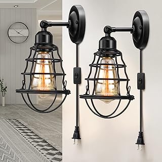 Plug in Wall Sconces 2pack, Industrial Wall Lamp with Plug in Cord, Farm...