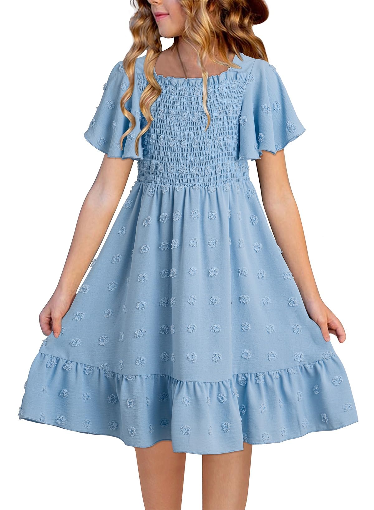 blibean Vestidos de verano para niñas adolescentes, vestido de lunares, talla 6-15 años