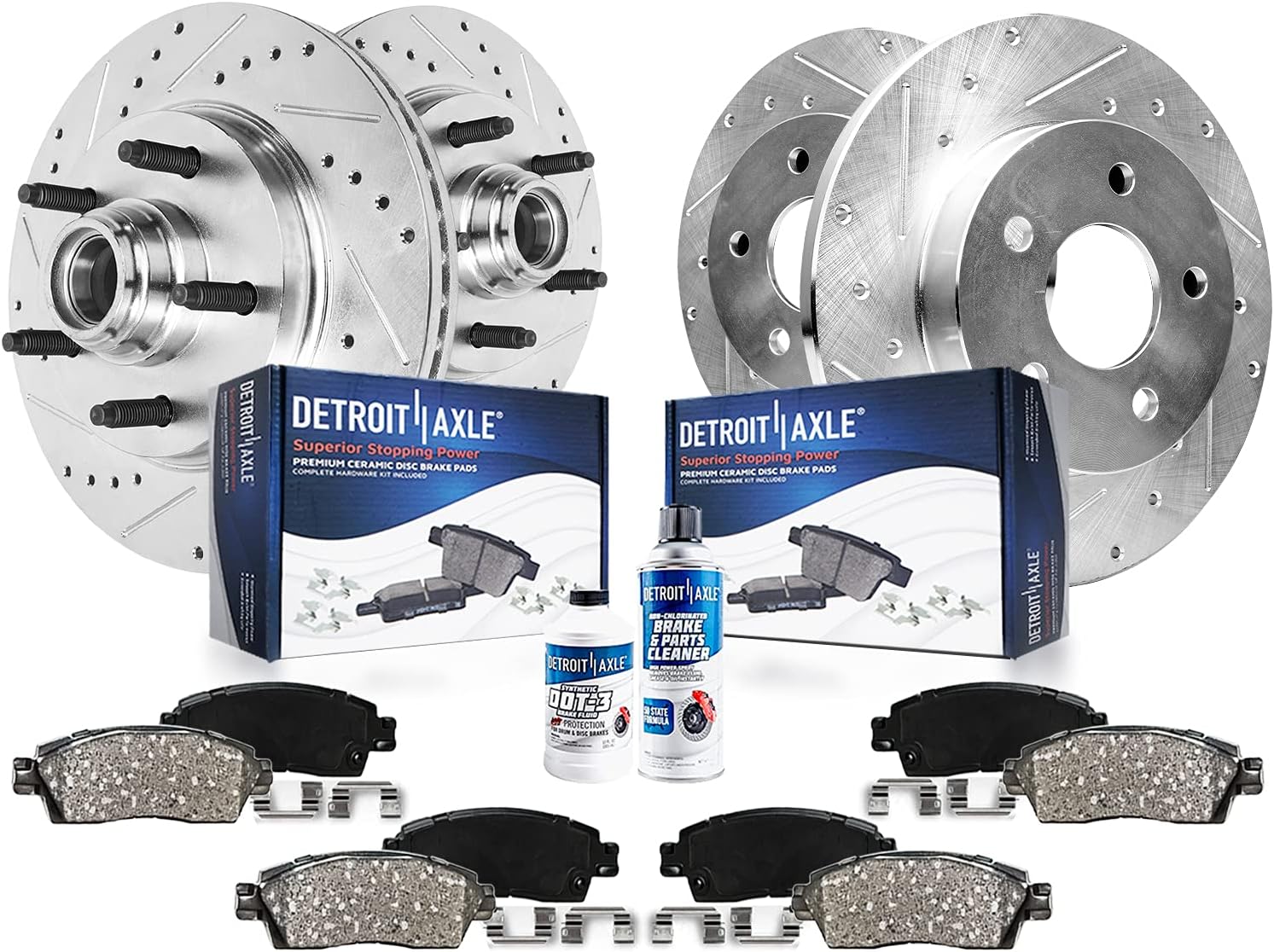 Detroit Axle Brake Kit for 2000-2003 Ford F-150 2WD — Drilled & Slotted Rotors with Ceramic Pads (Front & Rear)
