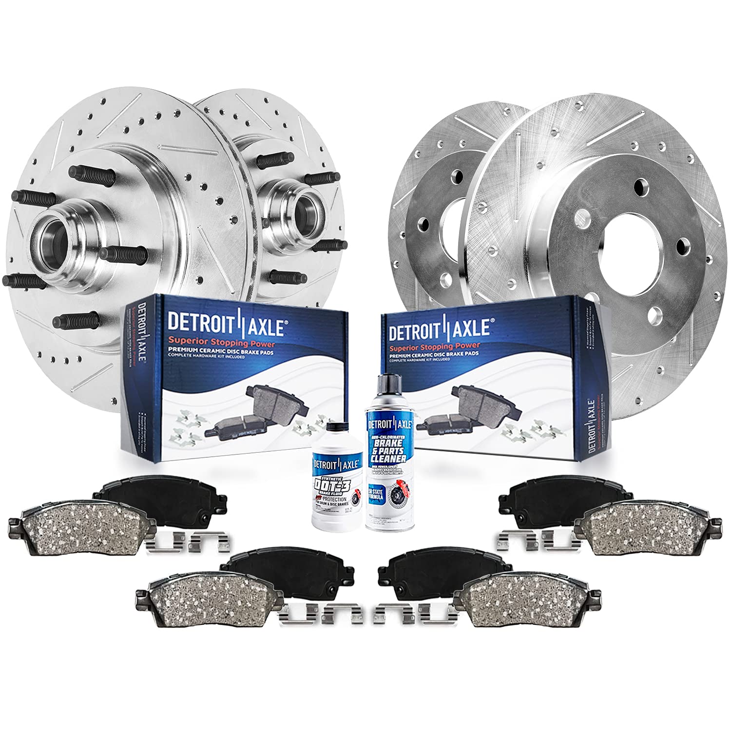 Detroit Axle - Brake Kit for 2000-2003 Ford F-150 2WD 5Lug | 2002 Lincoln Blackwood Front &amp; Rear Drilled &amp; Slotted Disc Brake Rotors Ceramic Brake Pads 2001 2002 Replacement