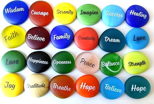 Miniatura 3 de Lifeforce Glass Piedras marinas, vidrio de mar sintético esmerilado, motivador, inspirador juego de 24 palabras individuales.