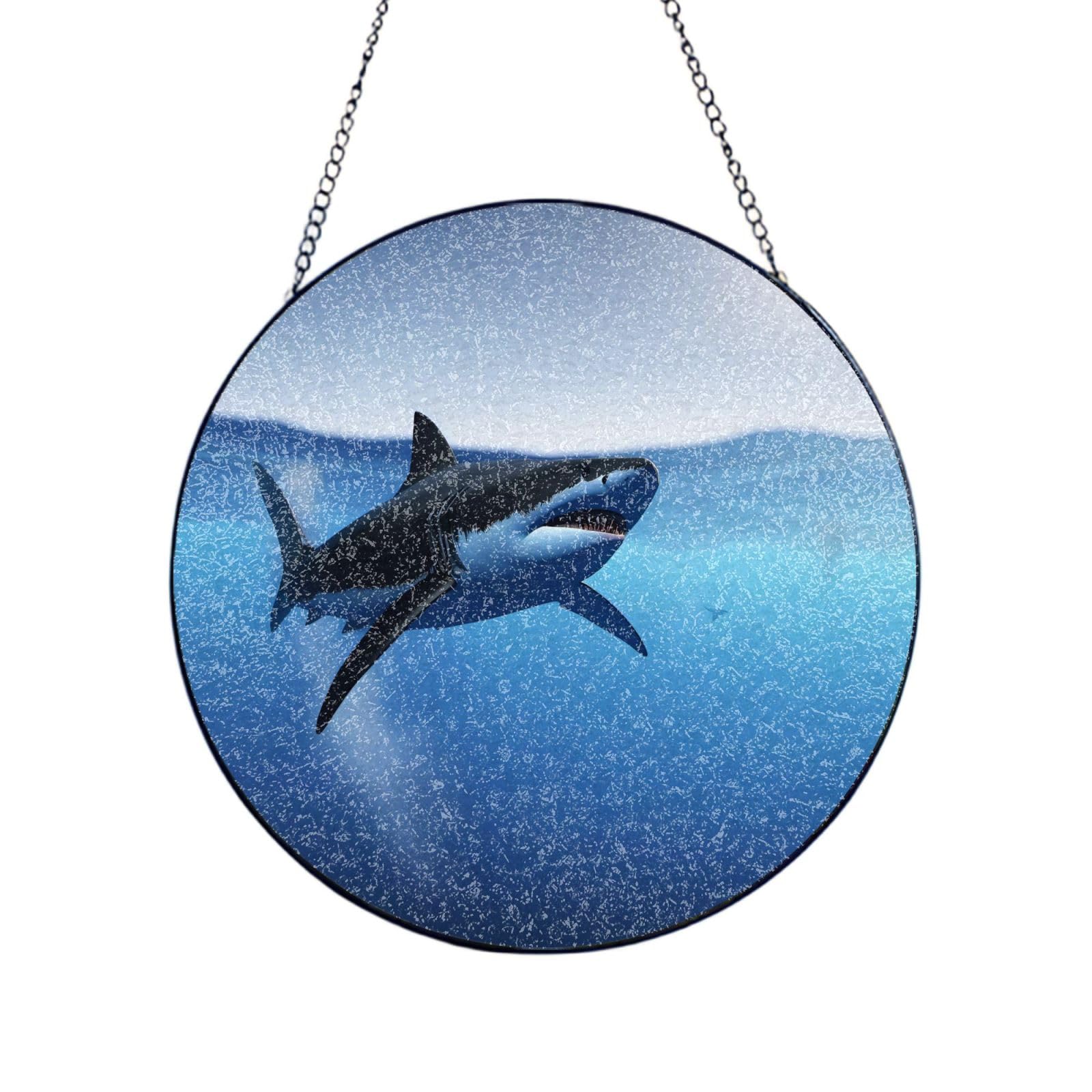 Poezjzw Stained Glass Window Hanging - Shark Sun Catcher For Door Garden Home Decor Christmas Mother'S Day Birthday Gifts 10in（25cm）