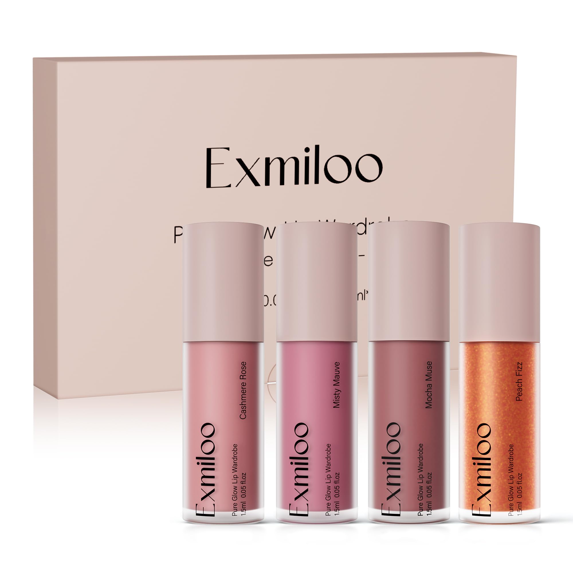 exmiloo Mini Lip Stain Set, 4 Colors Matte and Glossy Lip Makeup Kit, Vegan Nude Essentials