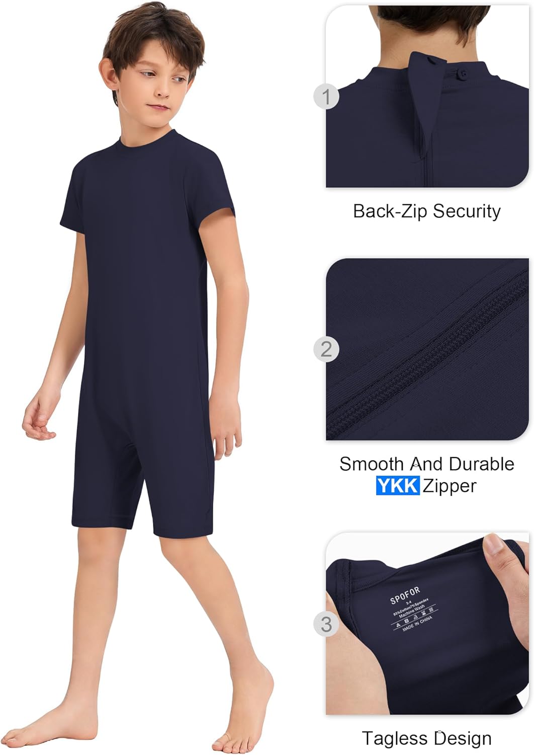 Kids Adaptive Sensory Jumpsuit for Autism SPD Anti-Strip Romper with Back YKK Zipper Guard 3-16 Years for boy and girl